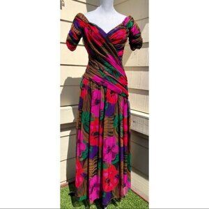 Frank Usher Vintage 80's Chiffon Gathered Dress Gown Gown
